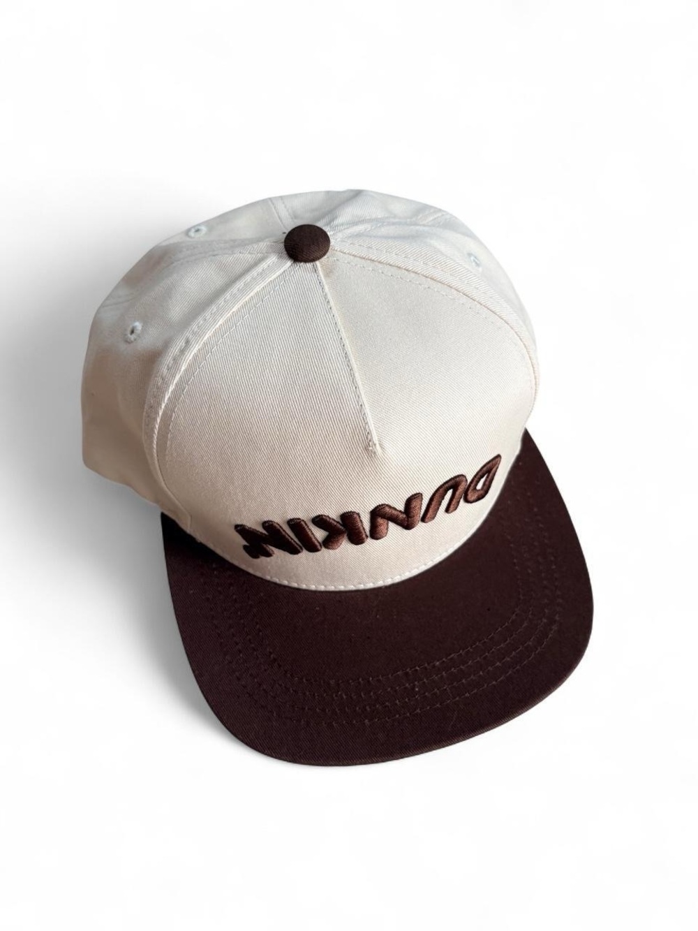 Dunkin’ Donuts Upside Down Logo Snapback Hat – Cream/Brown